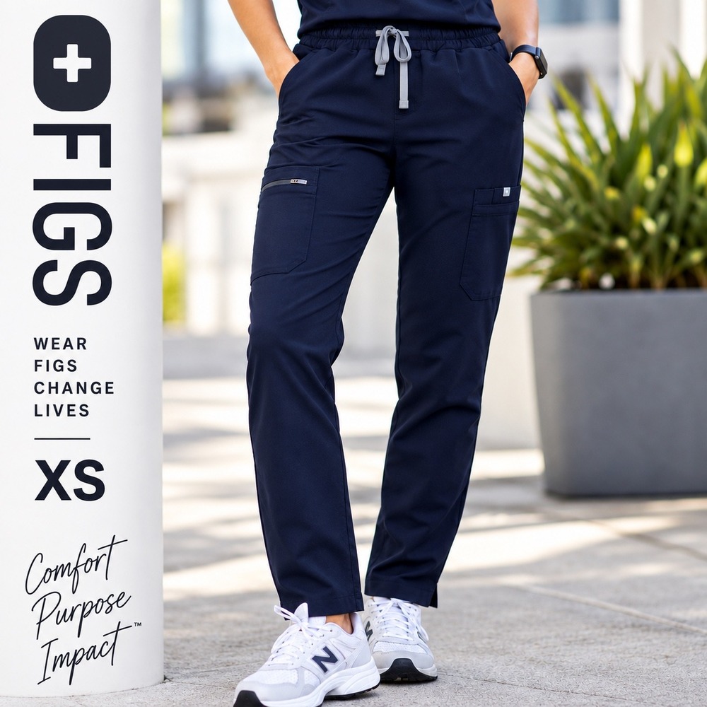 Figs Yola Skinny Scrub Pants Womens XS Navy Medical Cargo Straight Leg W20SW2031